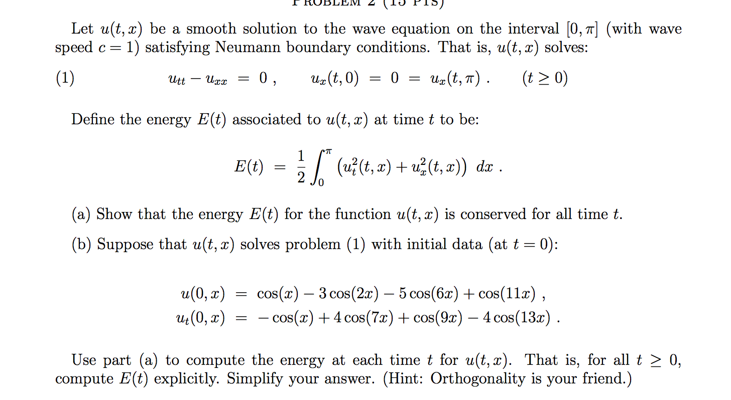 Solved Let u(t, x) be a smooth solution to the wave equation | Chegg.com