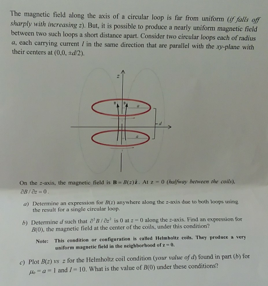 Solved The Magnetic Field Along The Axis Of A Circular Loop