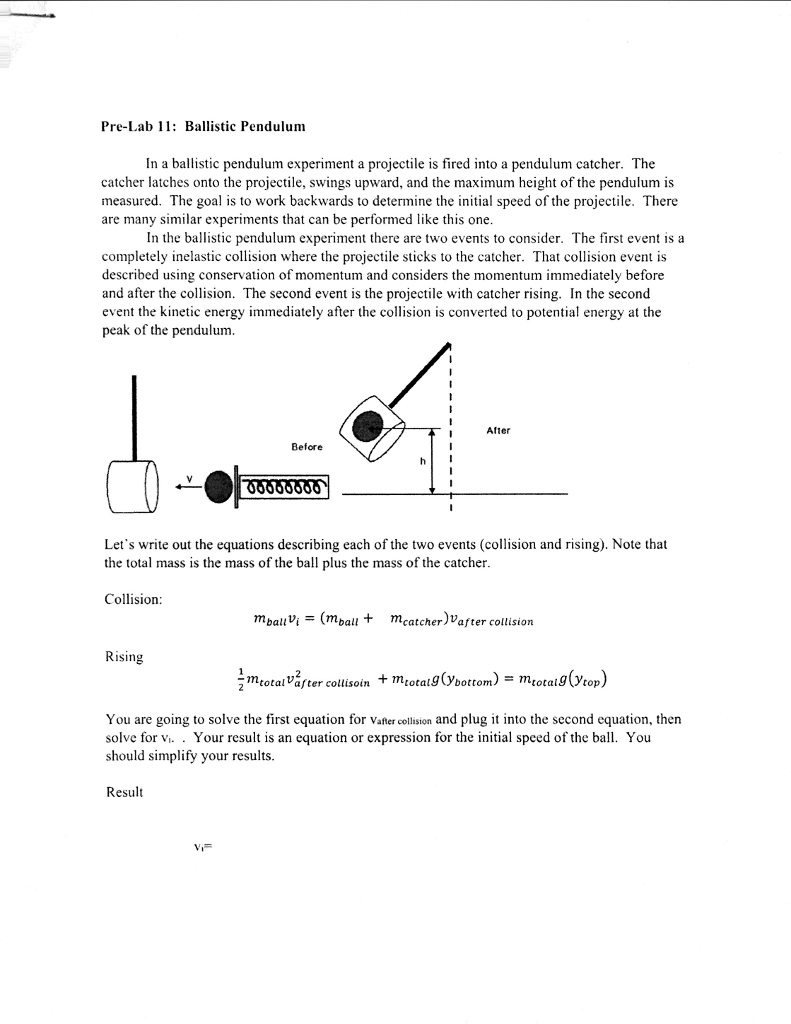 Solved Pre-Lab 11: Ballistic Pendulum In a ballistic | Chegg.com