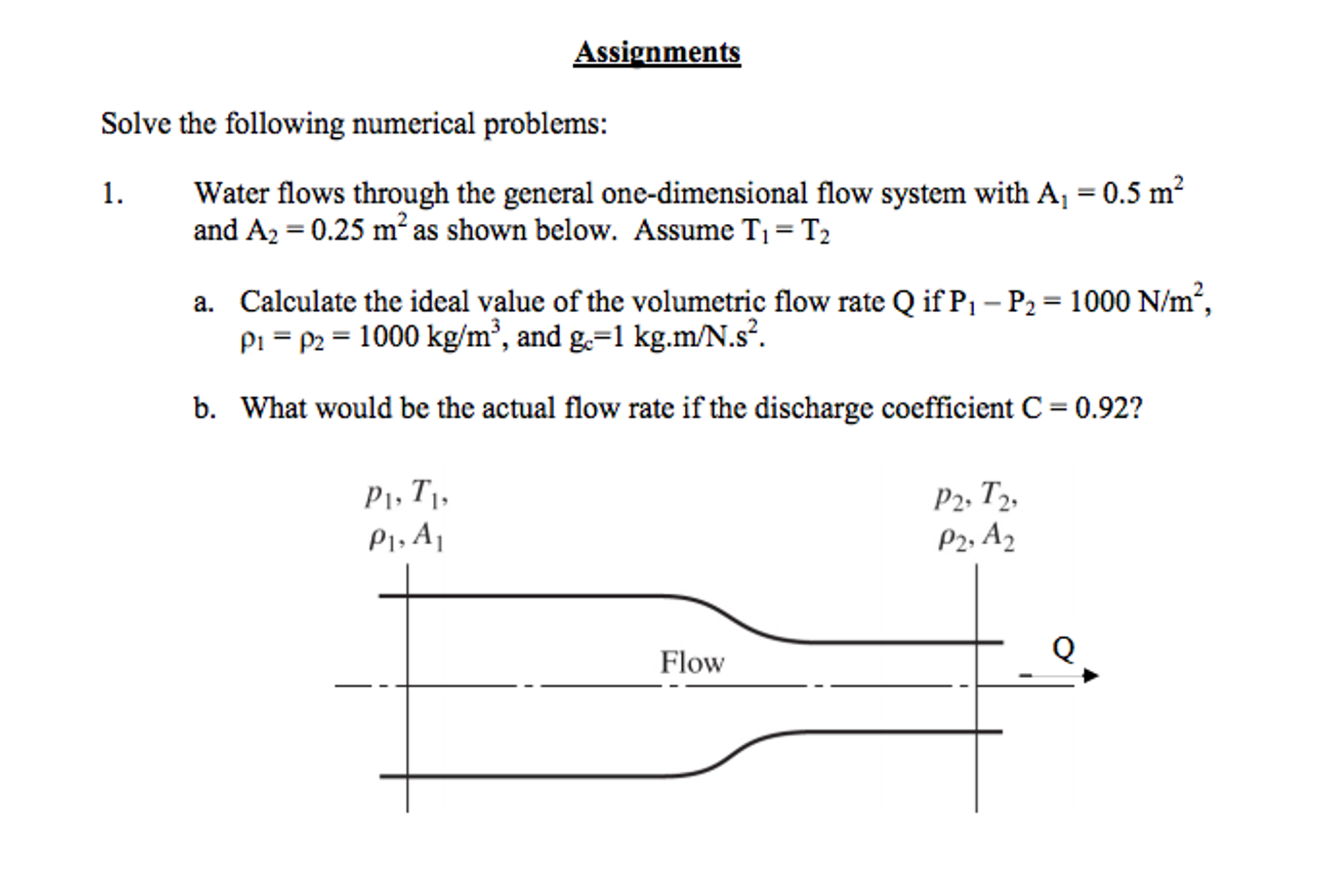 Solved 1. Water flows through the general one-dimensional | Chegg.com