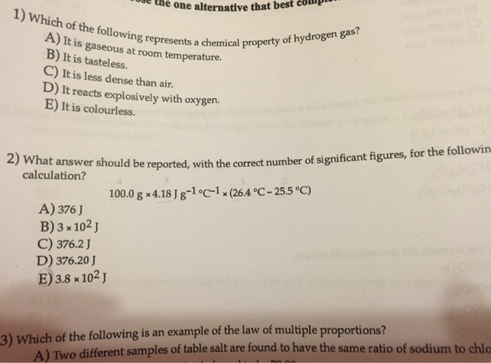 Solved Which of the following represents a chemical property | Chegg.com