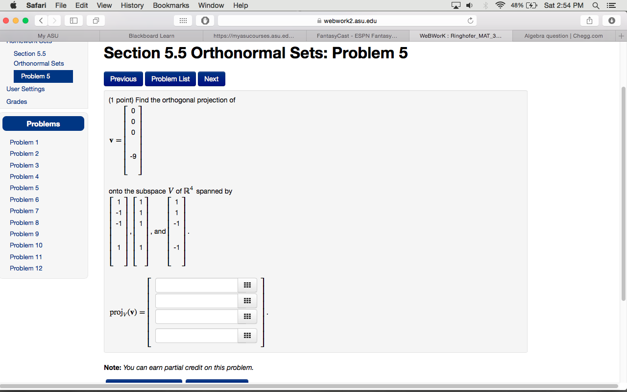 Solved Find the orthogonal projection of v = onto the | Chegg.com