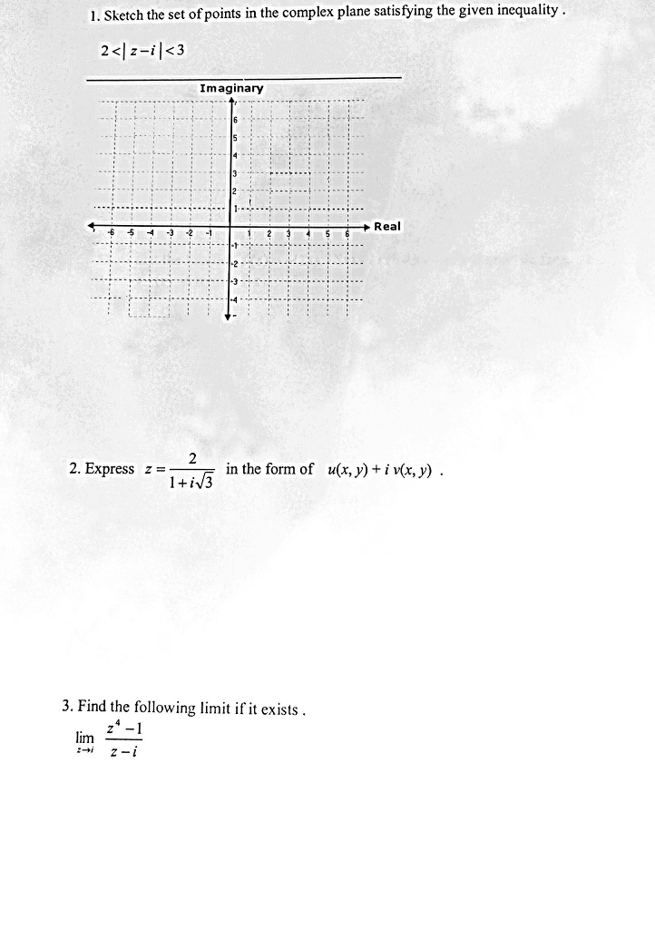 Solved l. Sketch the set of points in the complex plane | Chegg.com