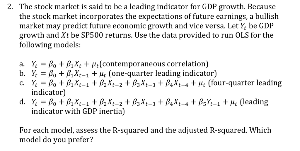 The stock market is said to be a leading indicator | Chegg.com
