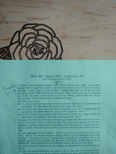 Solved Math 355-Spring 2018 . Asignment #6 Due: Thursdag, | Chegg.com
