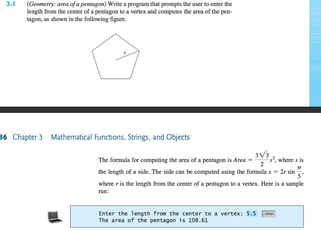 Solved 3.I (Geometry: area of a pentagon) Write a program | Chegg.com