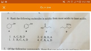 Solved Rank the following molecules in acidity from most | Chegg.com