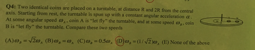 Solved Two Identical Coins Are Placed On A Turntable, At | Chegg.com