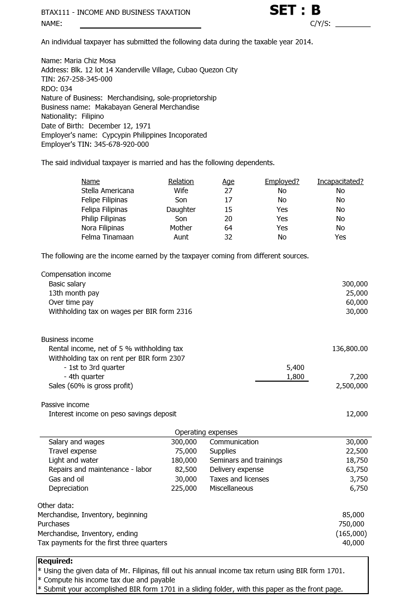 An individual taxpayer has submitted the following | Chegg.com