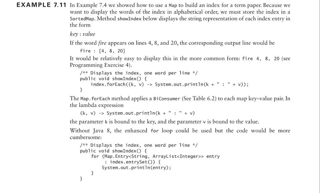 Solved Java: Modify method showIndex so each output line | Chegg.com