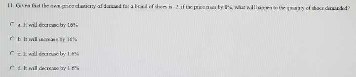 Solved 11 Given that the own price elasticity of demand for | Chegg.com