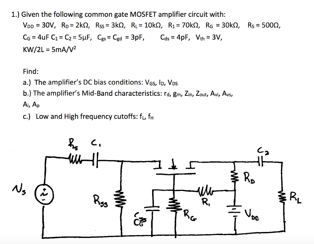 Solved Given the following common gate MOSFET amplifier | Chegg.com