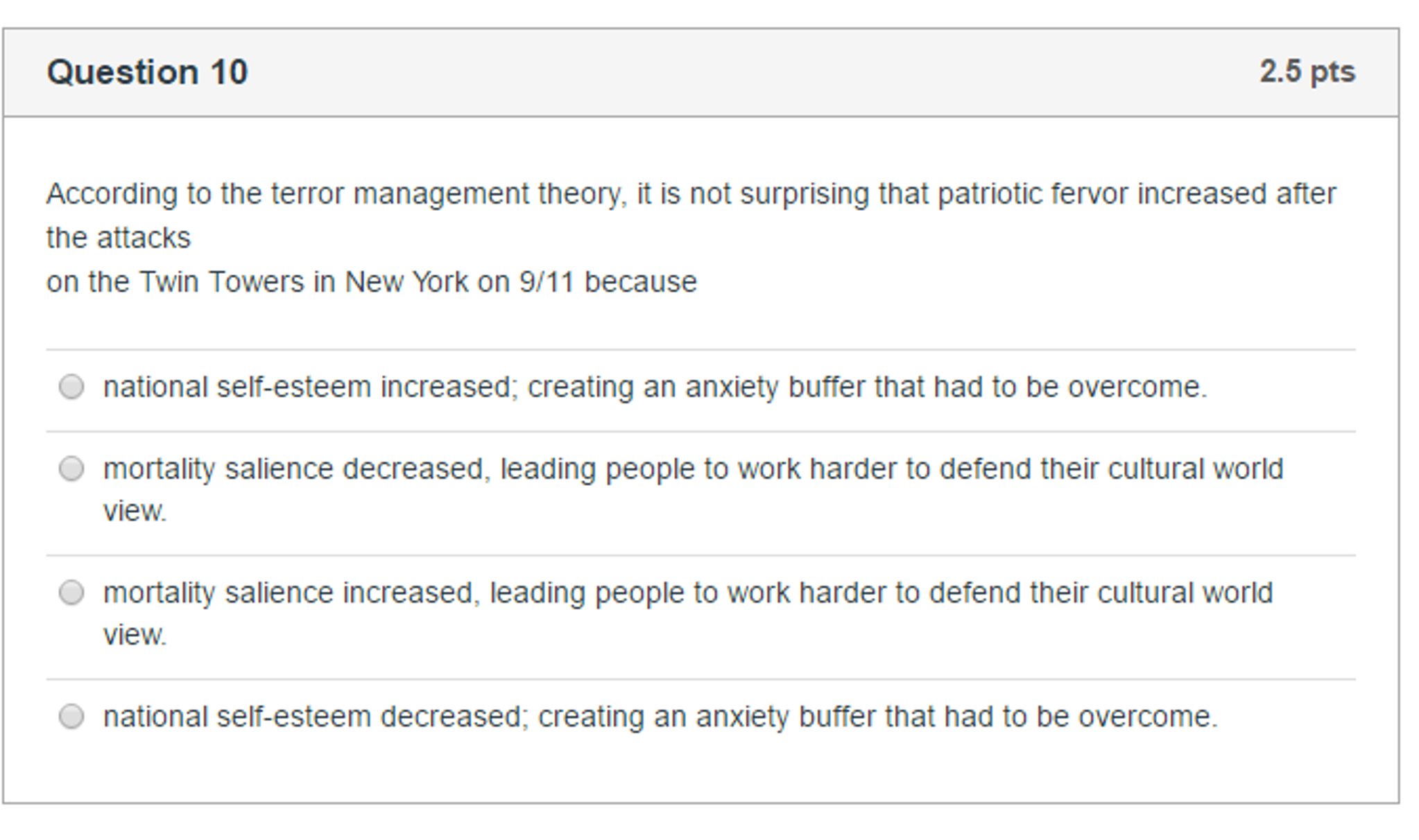 Solved According To The Terror Management Theory It Is Not Chegg