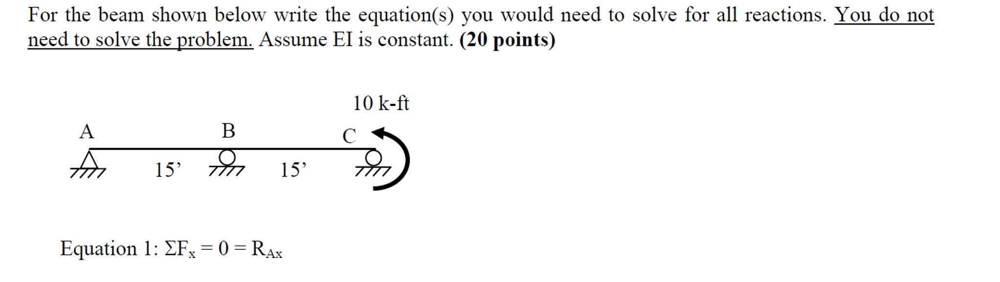 Solved For the beam shown below write the equation(s) you | Chegg.com