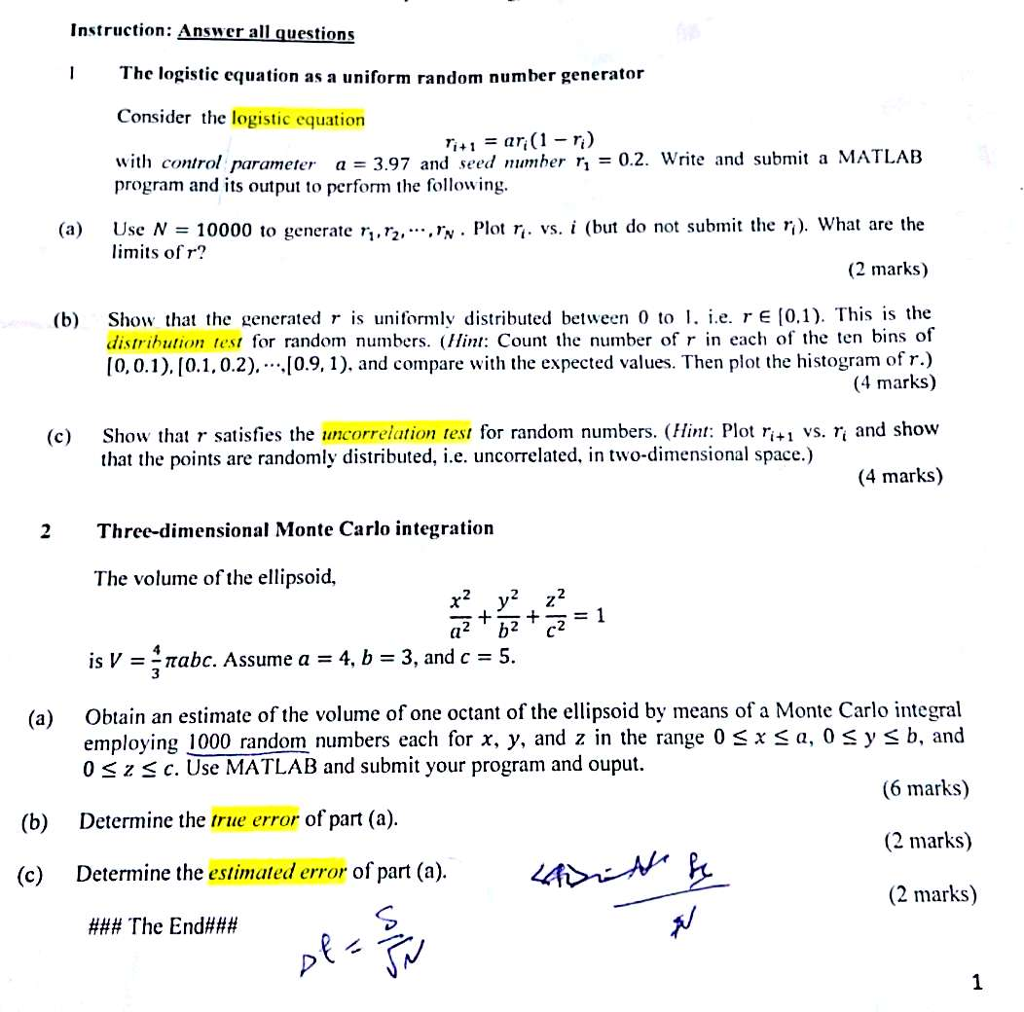 The logistic equation as a uniform random number chegg