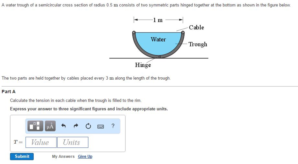 Solved A water trough of a semicircular cross section of