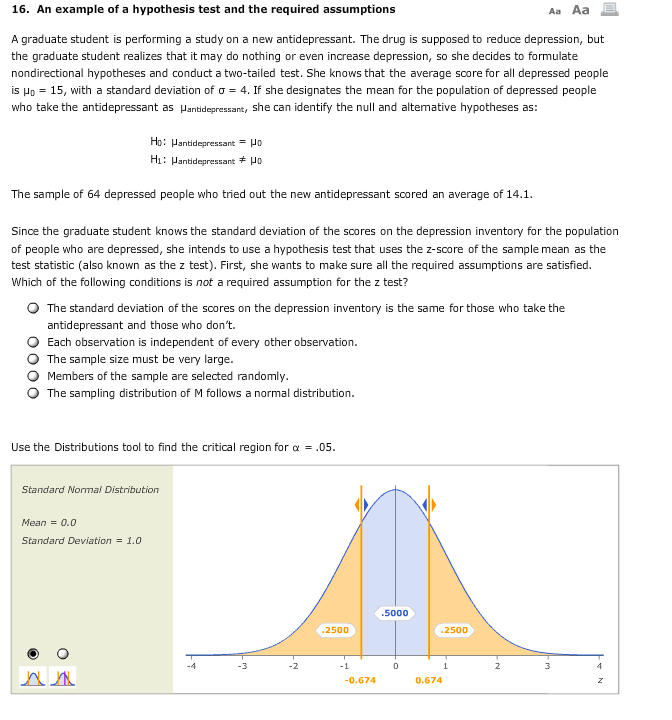 an example of a hypothesis test and the required assumptions