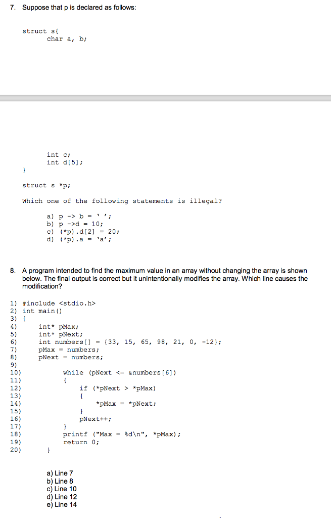 Solved 7. Suppose that p is declared as follows struct s | Chegg.com