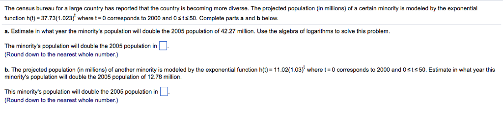 Solved The Census Bureau For A Large Country Has Reported | Chegg.com