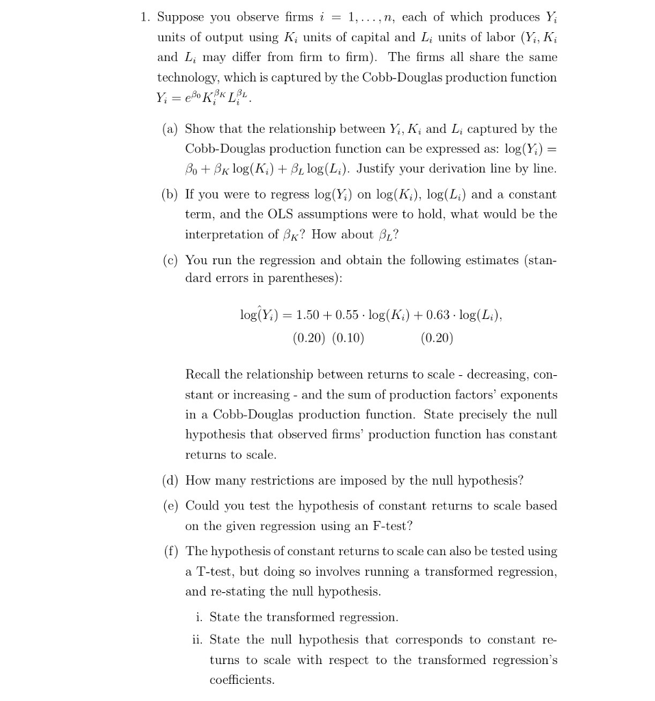 Solved Suppose you observe firms i = 1, ..., n, each of | Chegg.com