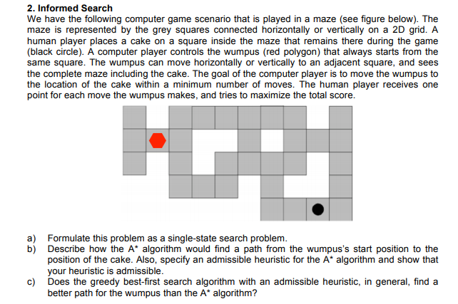 2 Informed Search We Have The Following Computer Chegg