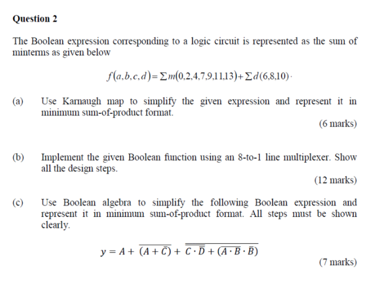 Solved Question 2 The Boolean expression corresponding to a | Chegg.com
