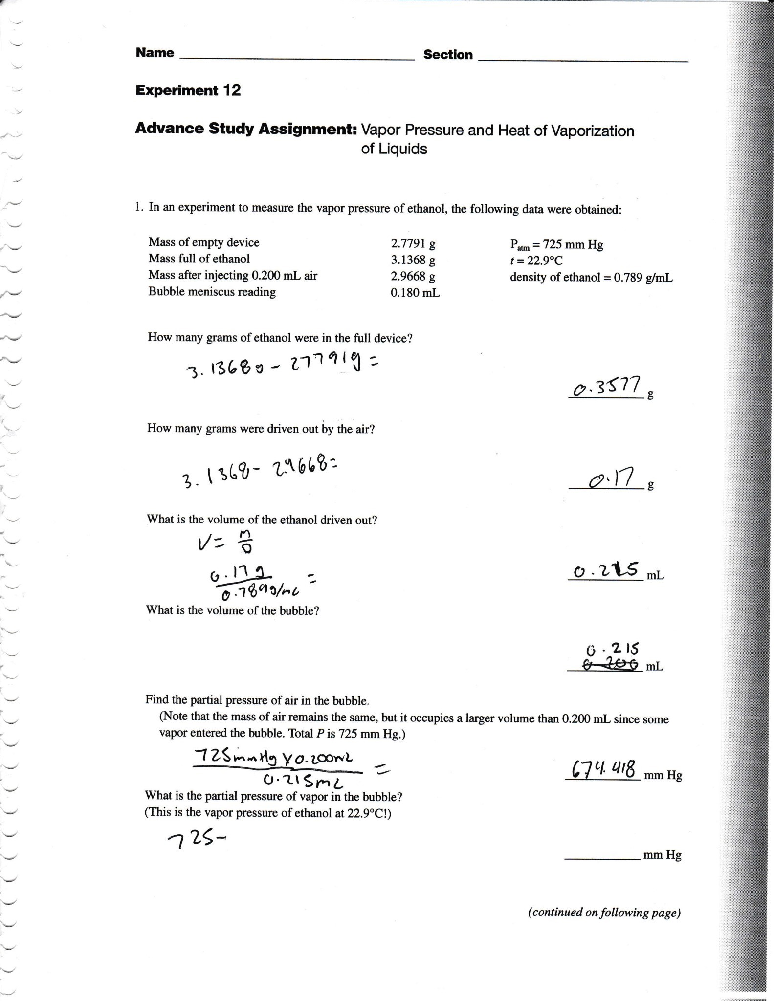 experiment of vapor pressure