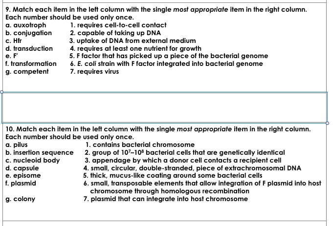 Solved 9. Match each item in the left column with the single | Chegg.com