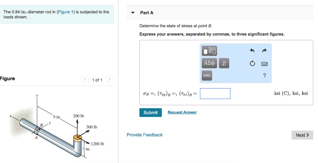 Solved The 0.84-in.-diameter rod in (Figure 1) is subjected | Chegg.com