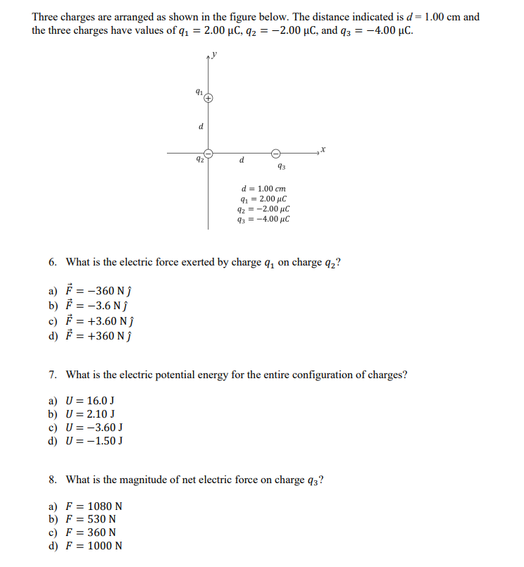 Solved Three Charges Are Arranged As Shown In The Figure | Chegg.com