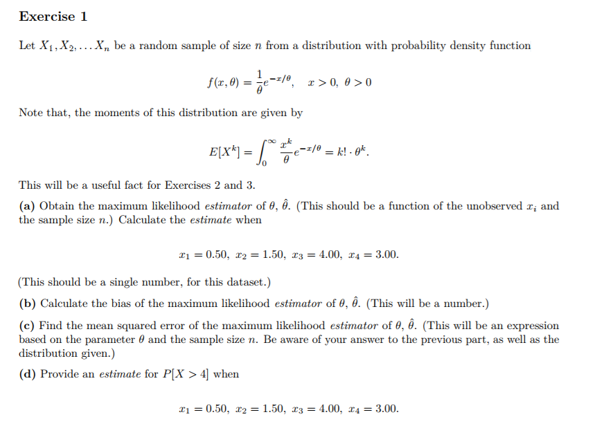 Solved Exercise Let Xi X2 Xn Be A Random Sample Of Size