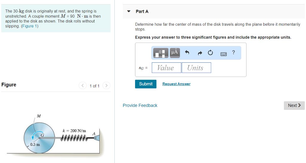 Solved The Kg Disk Is Originally At Rest And The Spring Chegg Com