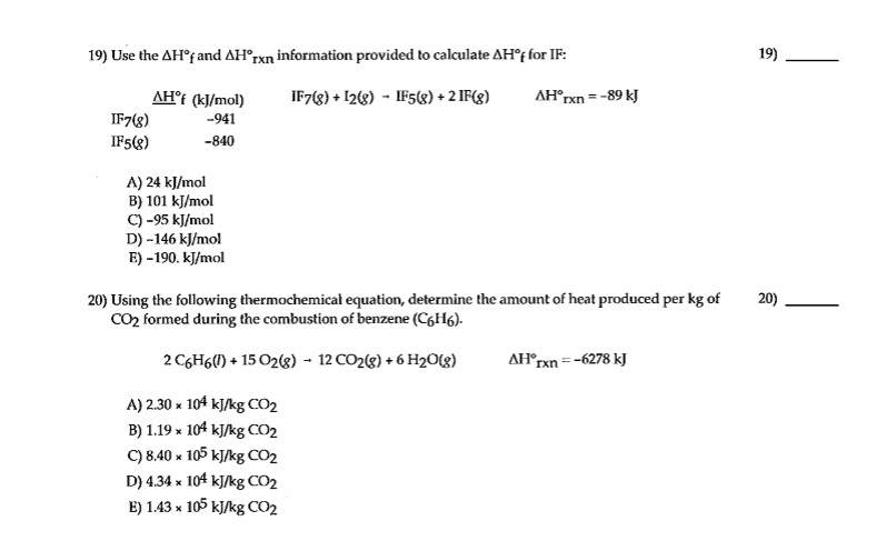 Solved 19) Use the AHof and AHmn information provided to | Chegg.com