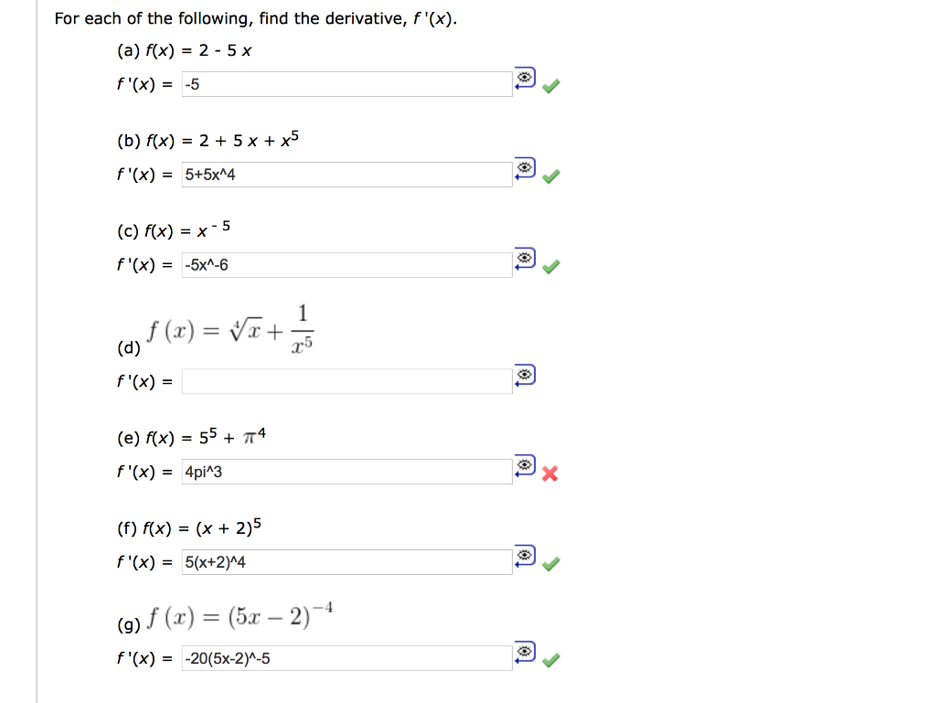 find the derivative of the function f x x 2 5