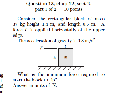 Solved Consider the rectangular block of mass 37 kg height | Chegg.com