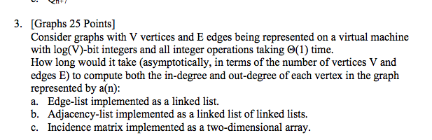 Solved Consider graphs with V vertices and E edges being | Chegg.com