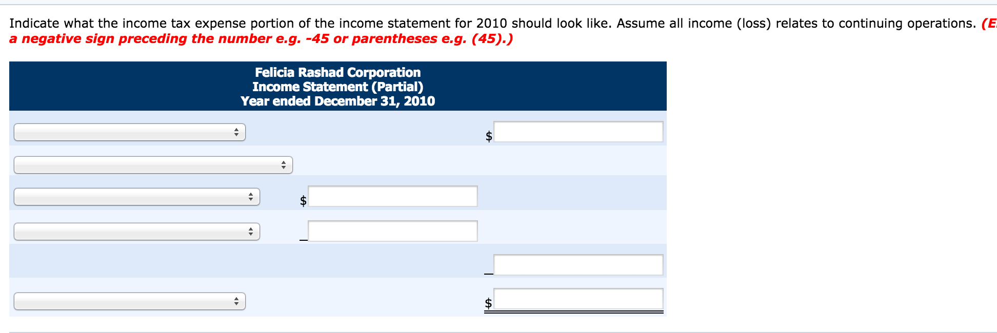 Solved Exercise 1910 Felicia Rashad Corporation has pretax