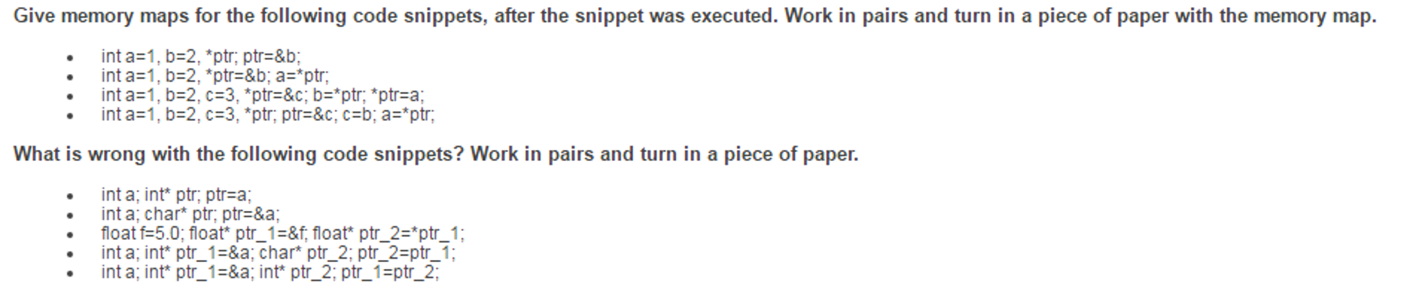 Solved Give memory maps for the following code snippets, | Chegg.com