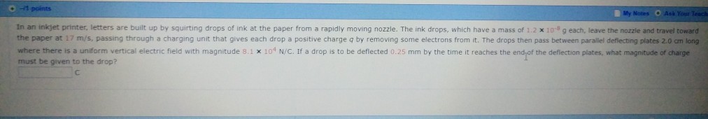 Solved -1 points My Ask In an inkjet printer, letters are | Chegg.com