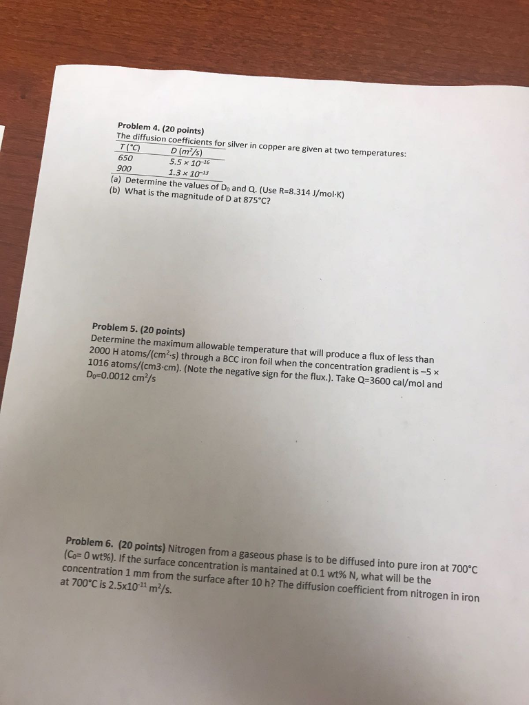 Solved Problem 4. (20 points) The diffusion coefficients for | Chegg.com