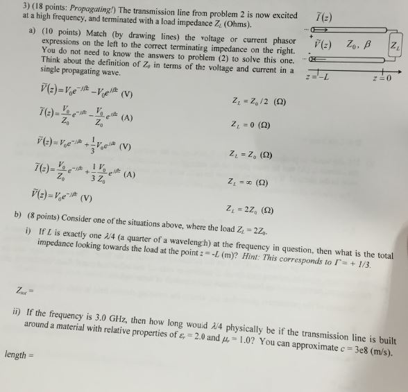 Solved The transmission line from problem 2 is now excited | Chegg.com