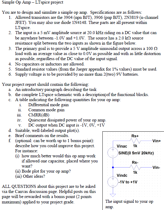 You are to design and simulate a simple op amp Circuit Diagram
