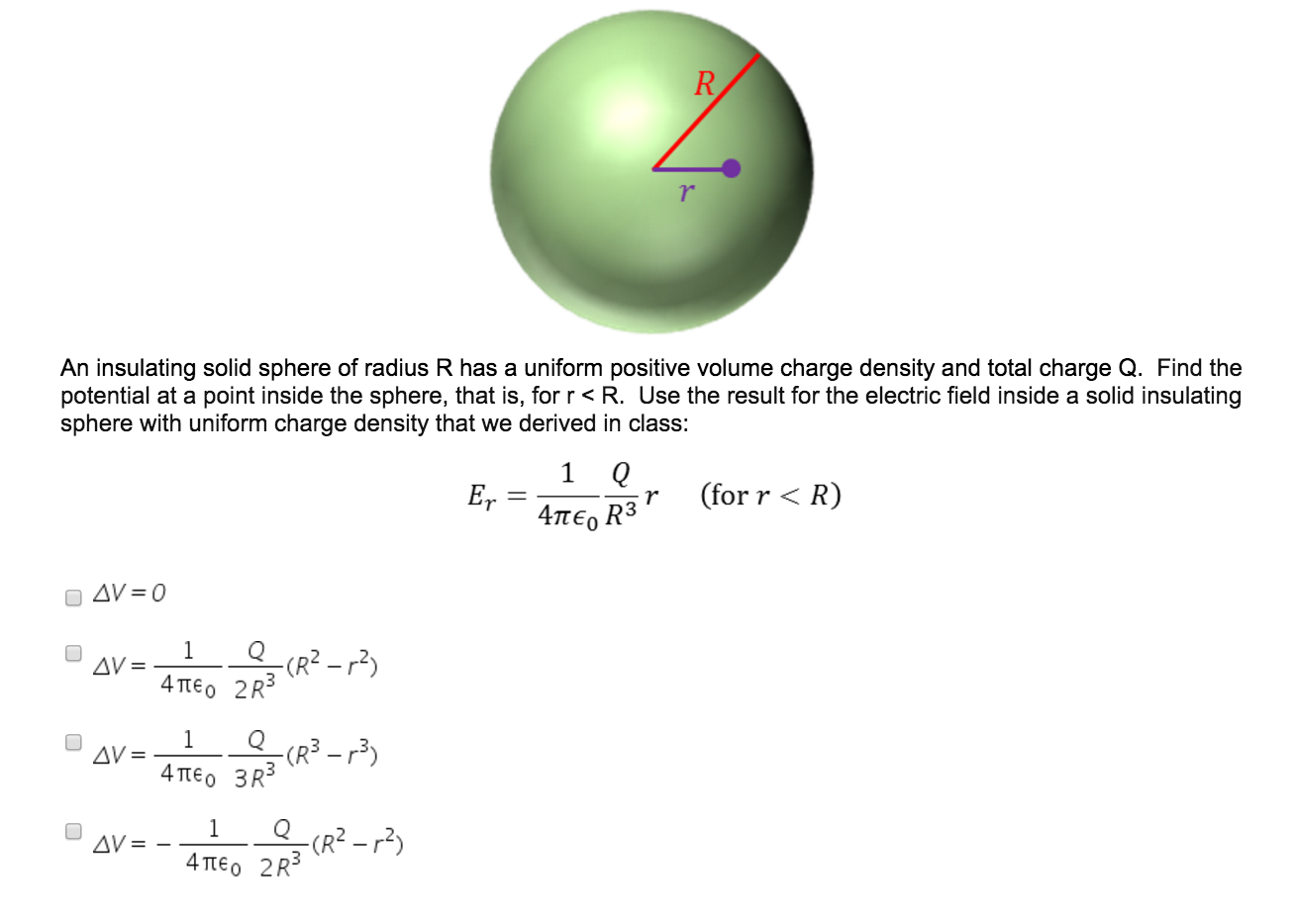 solved-an-insulating-solid-sphere-of-radius-r-has-a-uniform-chegg