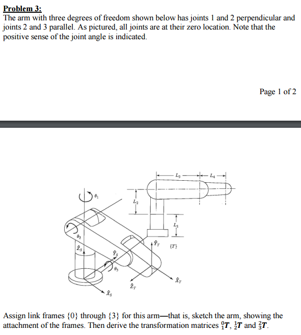The arm with three degrees of freedom shown below has | Chegg.com