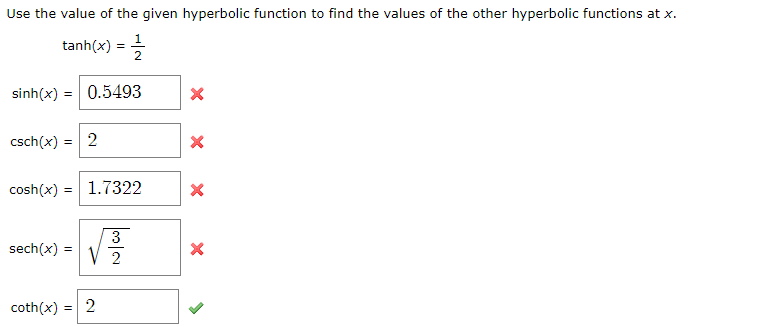 Solved Use The Value Of The Given Hyperbolic Function To 6137