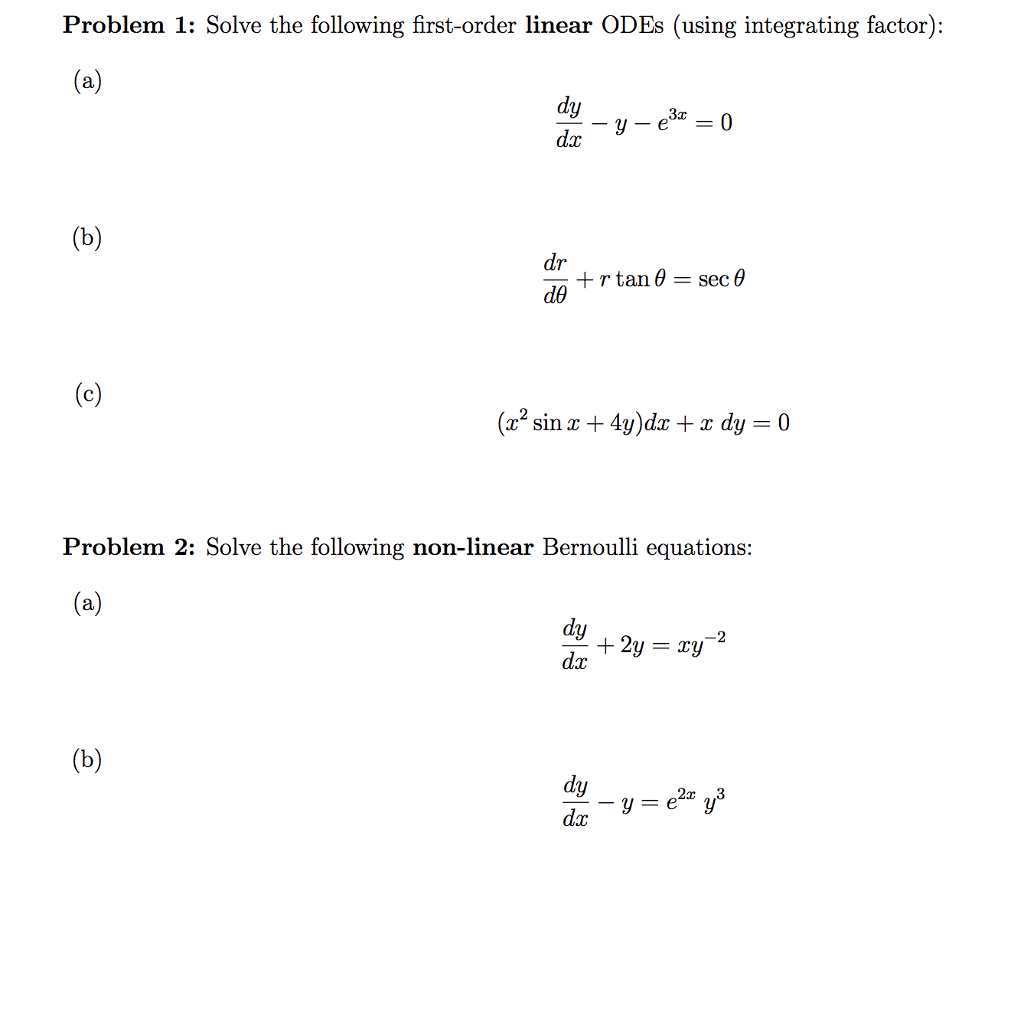 Solved Solve The Following First-order Linear ODEs (using | Chegg.com