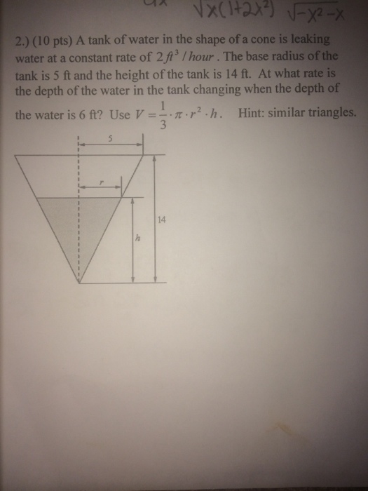 Solved A tank of water in the shape of a cone is leaking | Chegg.com