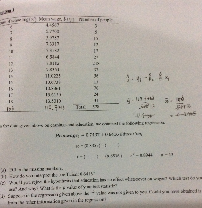 Solved In the data given above on earnings and education, we | Chegg.com