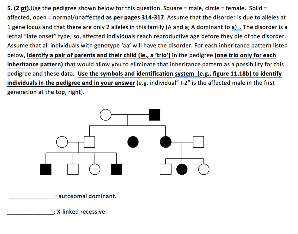 Solved 5. (2 pt).Use the pedigree shown below for this | Chegg.com