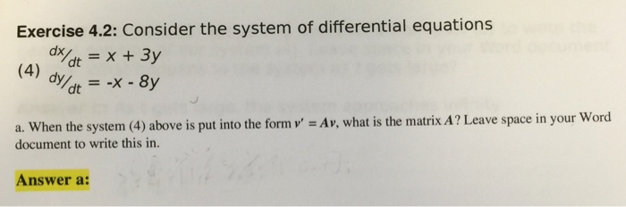 Solved Consider the system of differential equations dx/dt | Chegg.com